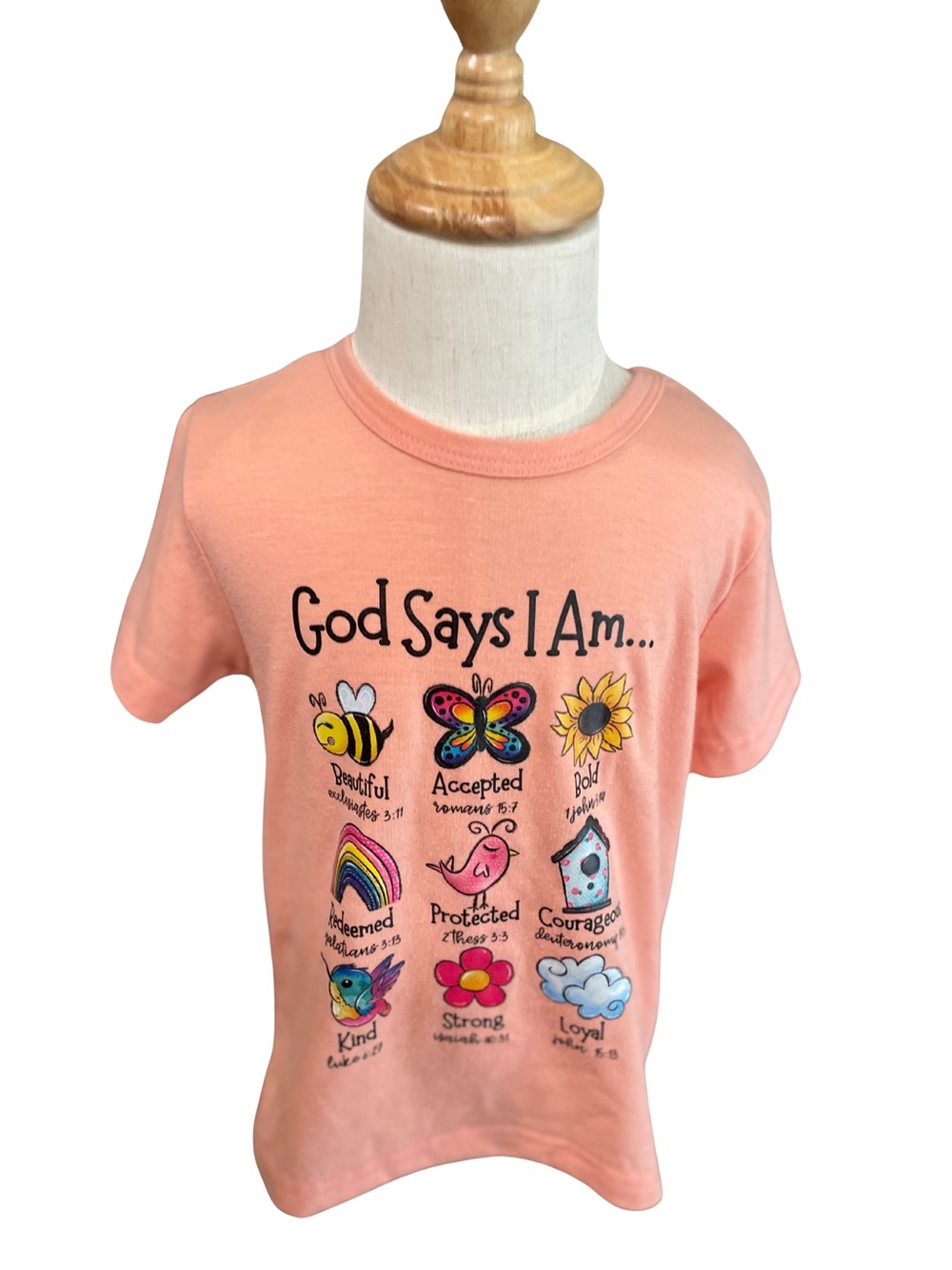God Says I Am Peach Kids Graphic Tee